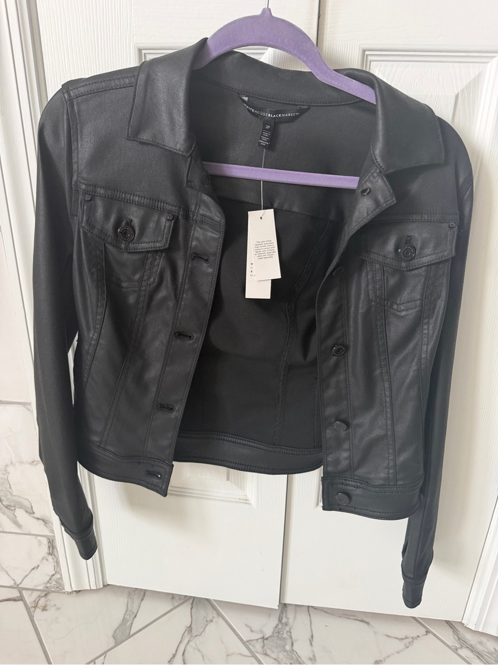 White House Black Market Black Faux Leather Cropped Jacket